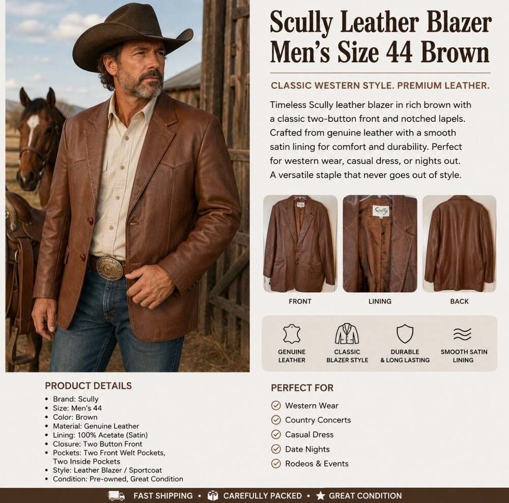 Vintage Scully Western Leather Blazer Jacket Brown Size 44